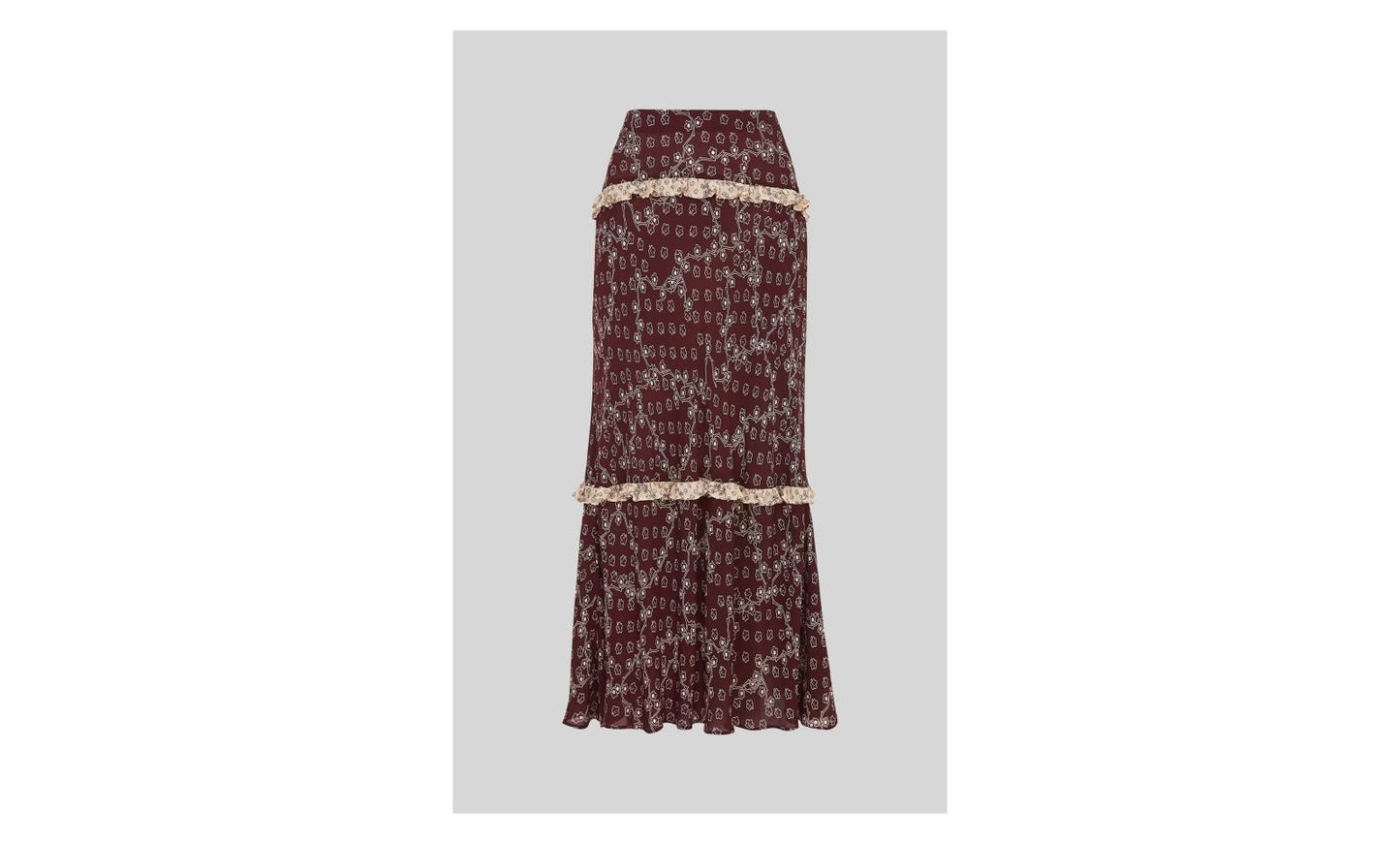 WHISTLES Ladies Burgundy Silk Floral Map Print Midi Skirt UK12 BNWT RRP179