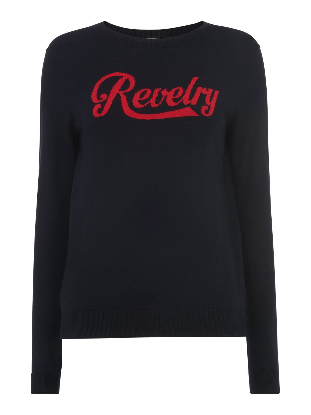 WHISTLES Ladies Navy Blue Cotton Revelry Logo Jumper Size UK6 BNWT RRP 89