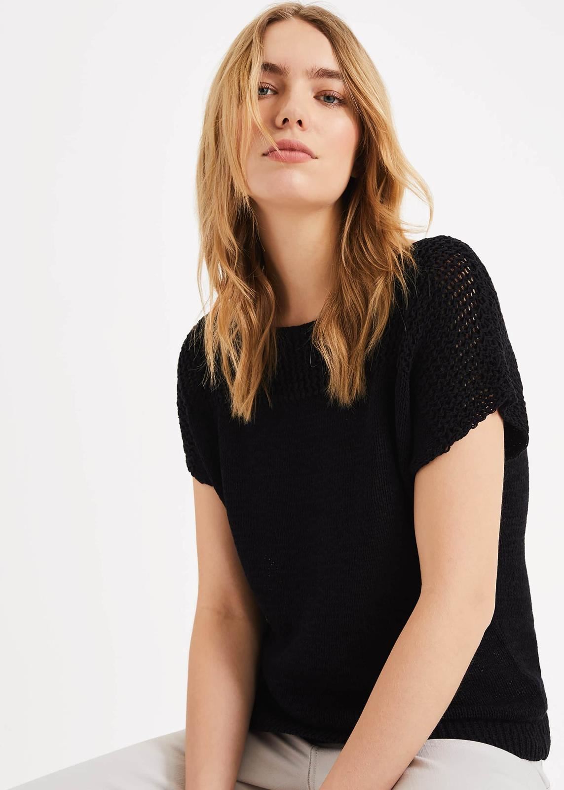 Phase Eight Cecilia Short Sleeve Knit Boat Neck Jumper Pullover Top Navy L RRP59