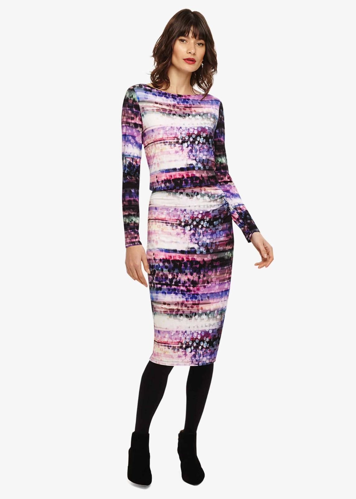 PHASE EIGHT Ladies Hermione Multicoloured Long Sleeve Knee Length Dress UK8 BNWT