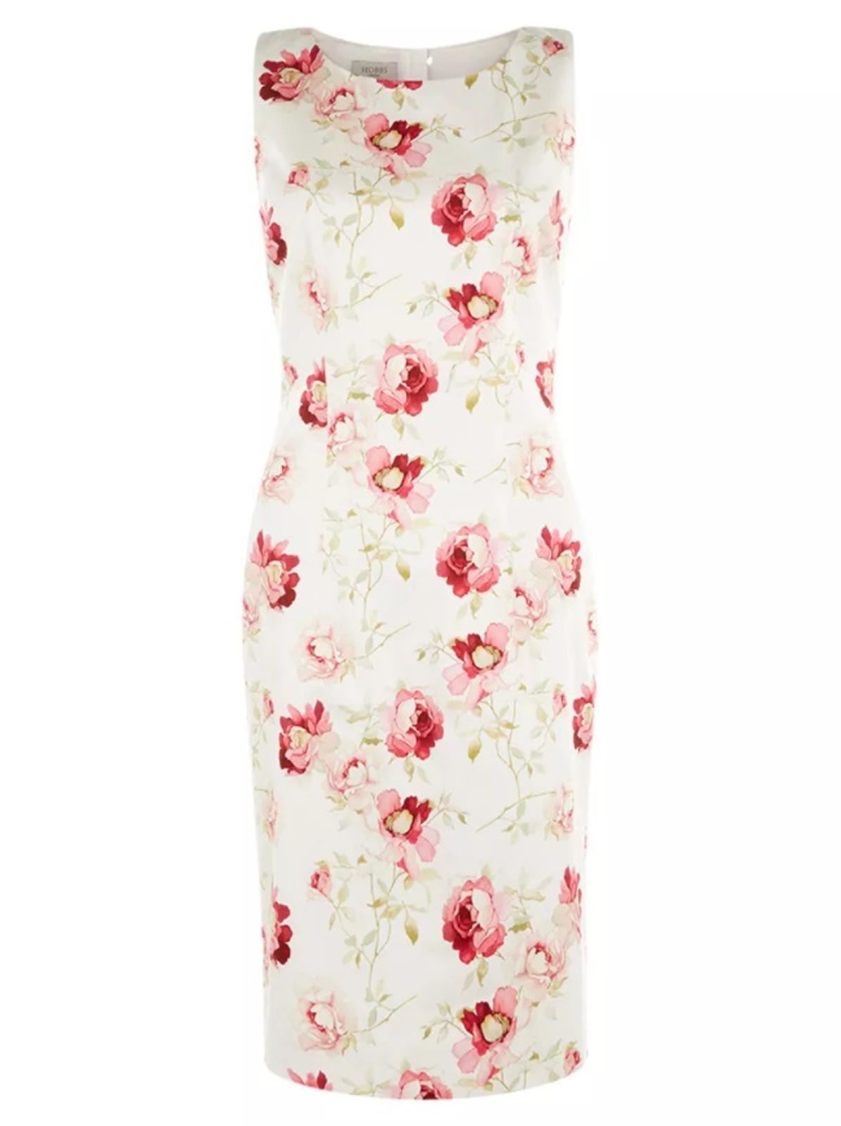 HOBBS Ladies Ivory Multi Cotton Blend Sleeveless Tea Rose Shift Dress UK8 BNWT