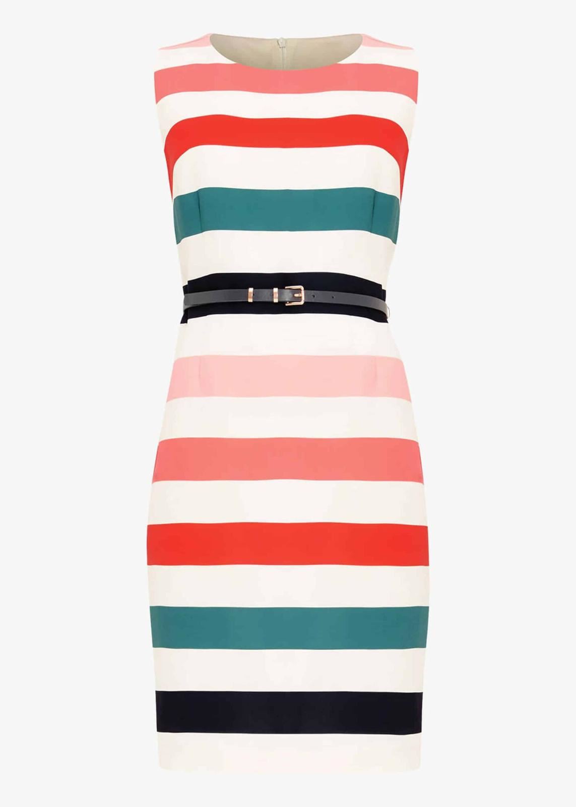 PHASE EIGHT Ladies White/Multicolour Faye Striped Shift Dress Size UK14 NEW