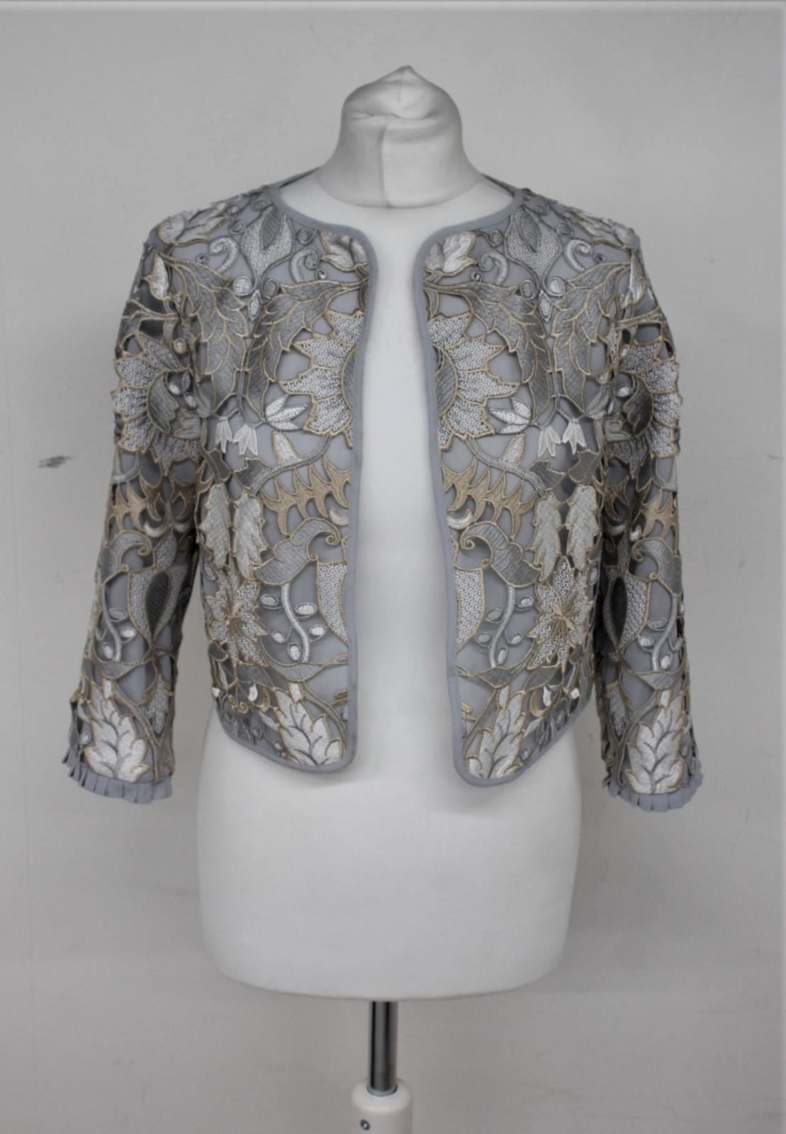 PHASE EIGHT Ladies Smoke Grey Leaf Pattern Suki Lace Jacket UK10 RRP150 NEW