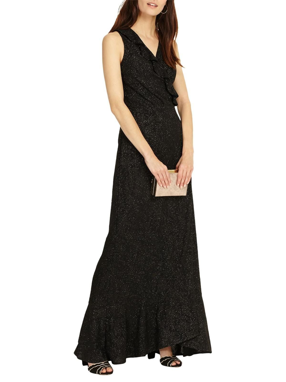 PHASE EIGHT Ladies Neona Black Lurex V-Neck Sleeveless Maxi Dress UK10 BNWT