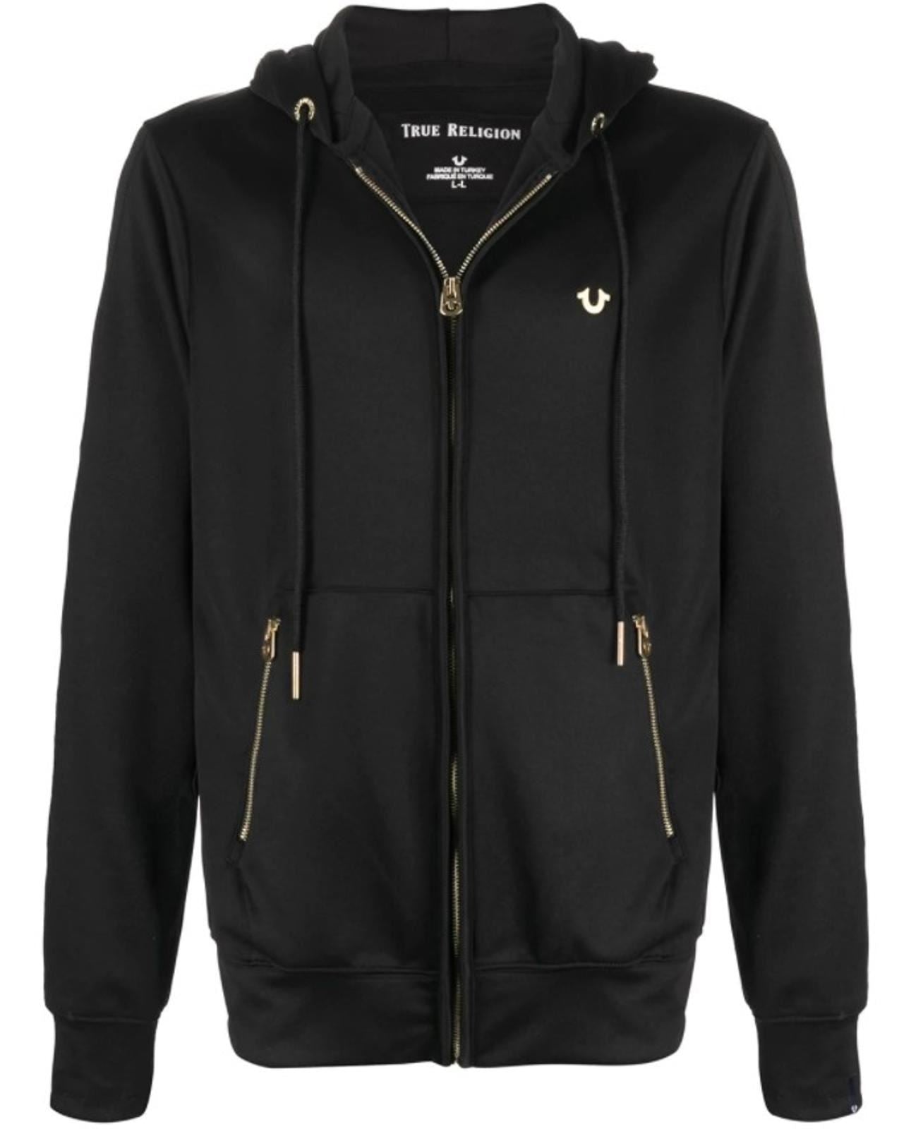 TRUE RELIGION Men's Black Gold Foil Logo Zip Hooded Jumper S BNWT RRP169