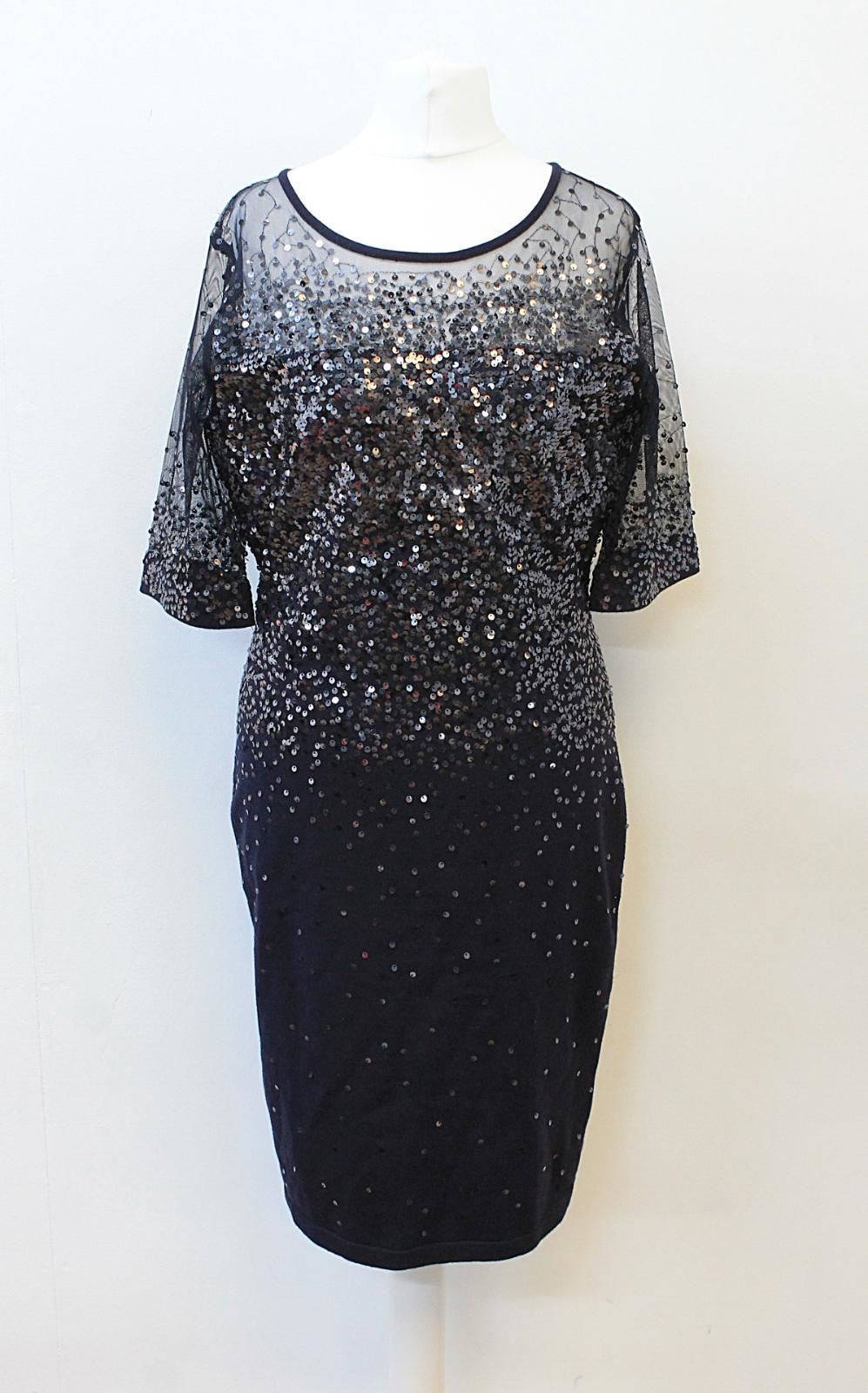 PHASE EIGHT Ladies Orlena Ombre Navy Sequin Slim Knitted Dress UK12 RRP130 NEW