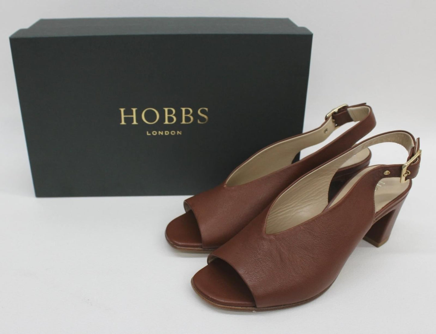 HOBBS Ladies Dark Tan Brown Kali Calf Leather Slingback Sandals UK3 EU36 NEW