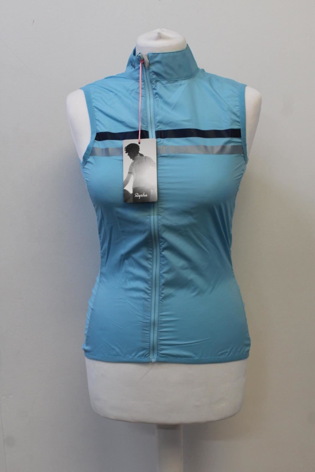 RAPHA Ladies Hi Vis Brevet Lightweight Zip Cycling Gilet Light Blue XXS BNWT
