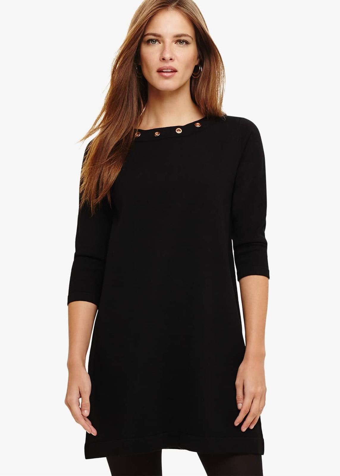 Phase Eight Esmerelda Eyelet Knitted Shift Dress Black/Gold Size UK8 RRP89