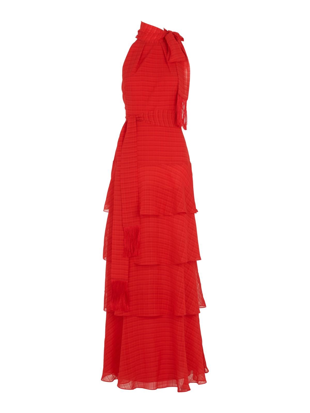WHISTLES Marigold Tiered Maxi Dress Sleeveless High Neck Red UK4 RRP329 BNWT