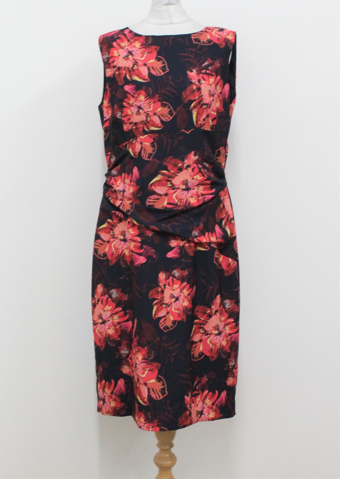 HOBBS Ladies Navy Multi Floral Printed Draped Waist Eva Shift Dress UK12 BNWT