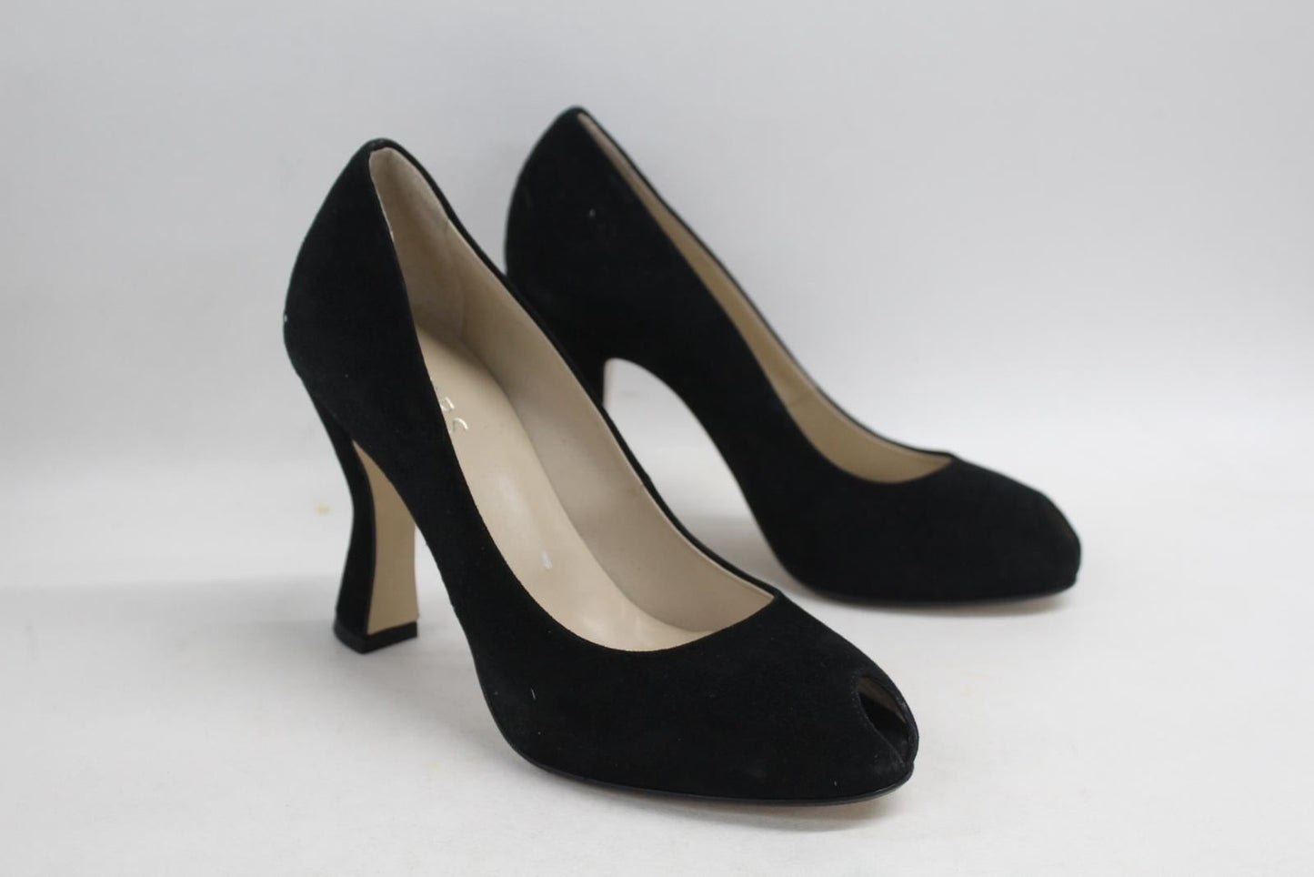 HOBBS Ladies Nula Peep Toe Court Shoes Fine Suede Black Slip On EU36 UK3 NEW