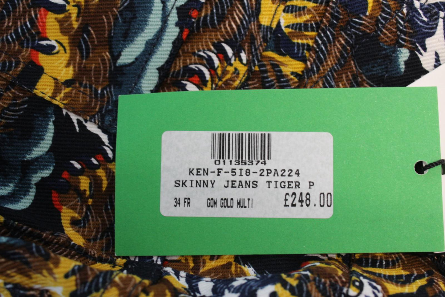 KENZO Ladies Multi-Coloured Tiger Print Skinny Jeans EU34 UK6 W27 L28 BNWT
