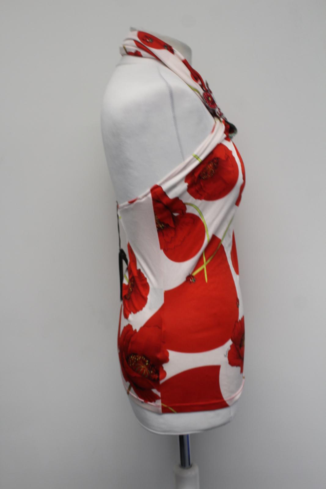 VERSACE Ladies Red Silk Blend Ladybird Poppy Print Tie Neck Top IT44 UK12 NEW