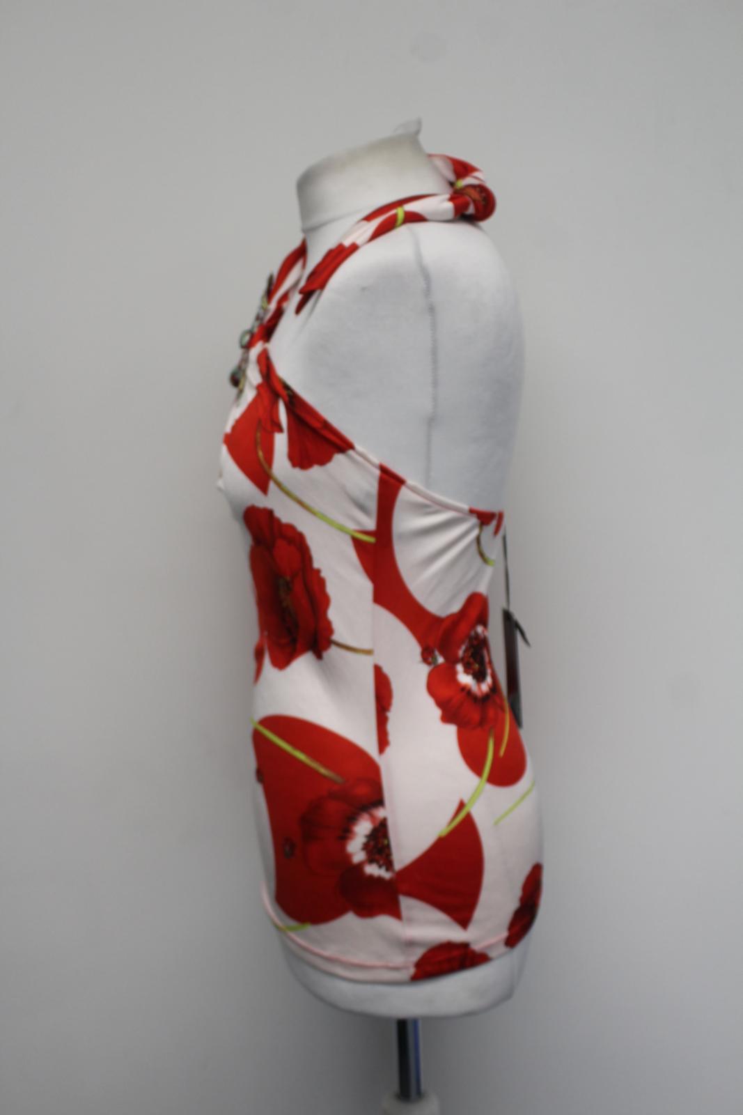 VERSACE Ladies Red Silk Blend Ladybird Poppy Print Tie Neck Top IT44 UK12 NEW