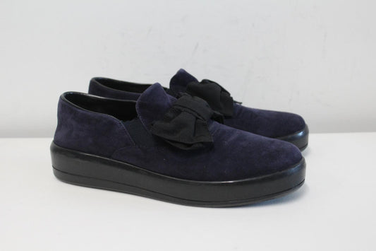 PRADA Ladies Blue Suede Leather Bow Detail Plimsoll Shoes IT38 UK5 NEW
