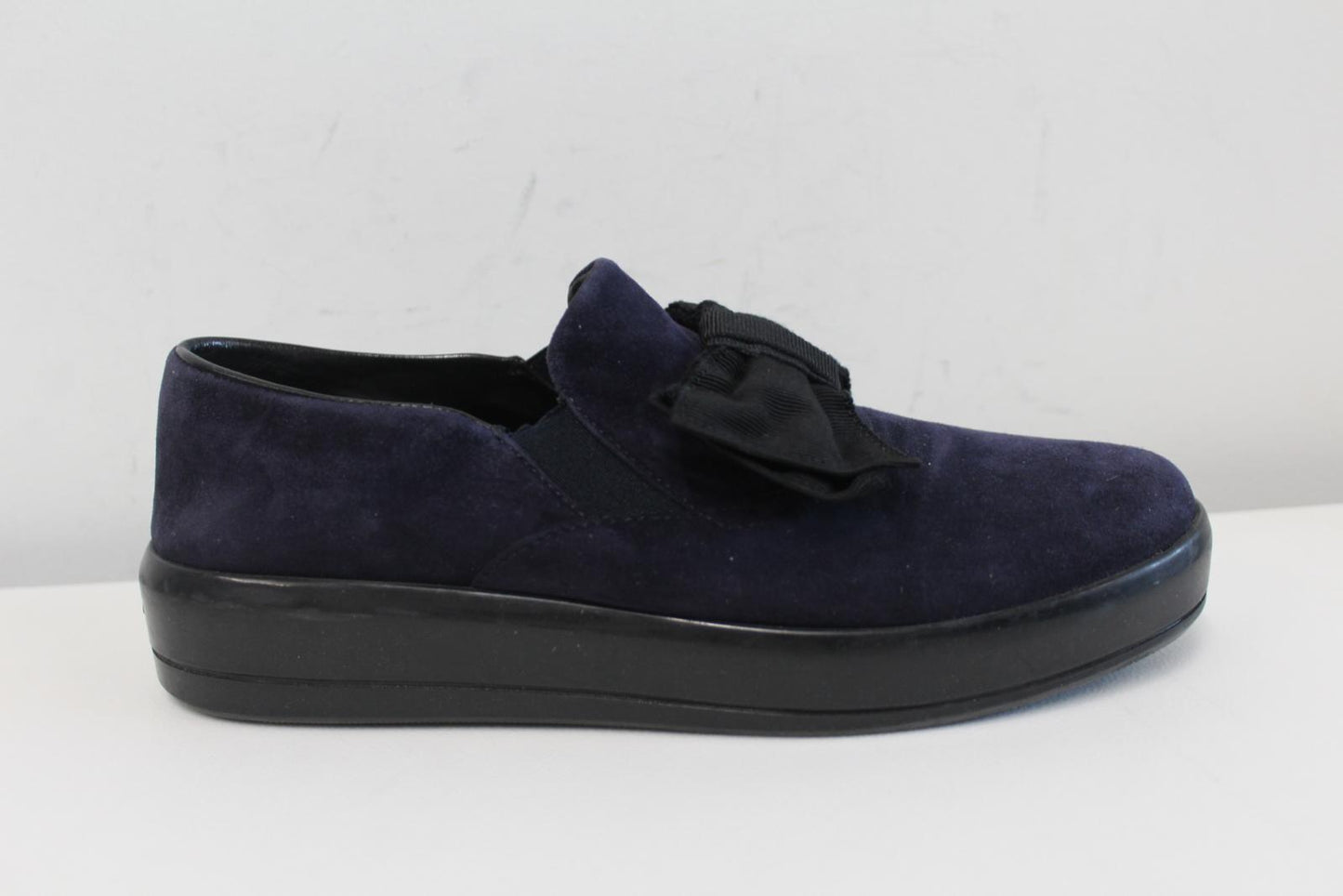 PRADA Ladies Blue Suede Leather Bow Detail Plimsoll Shoes IT38 UK5 NEW
