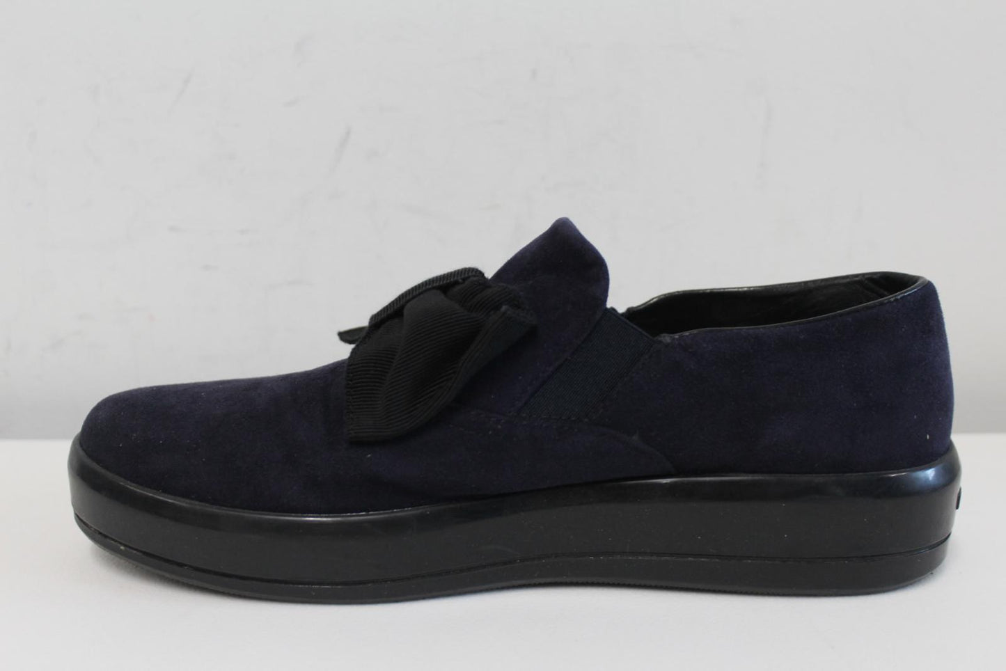PRADA Ladies Blue Suede Leather Bow Detail Plimsoll Shoes IT38 UK5 NEW