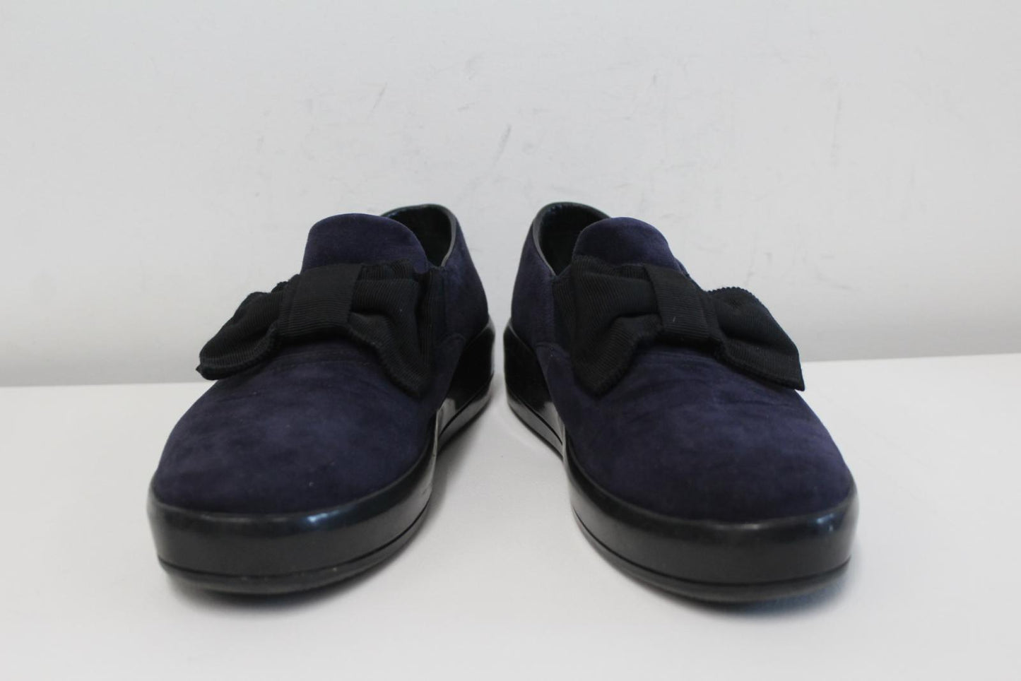 PRADA Ladies Blue Suede Leather Bow Detail Plimsoll Shoes IT38 UK5 NEW
