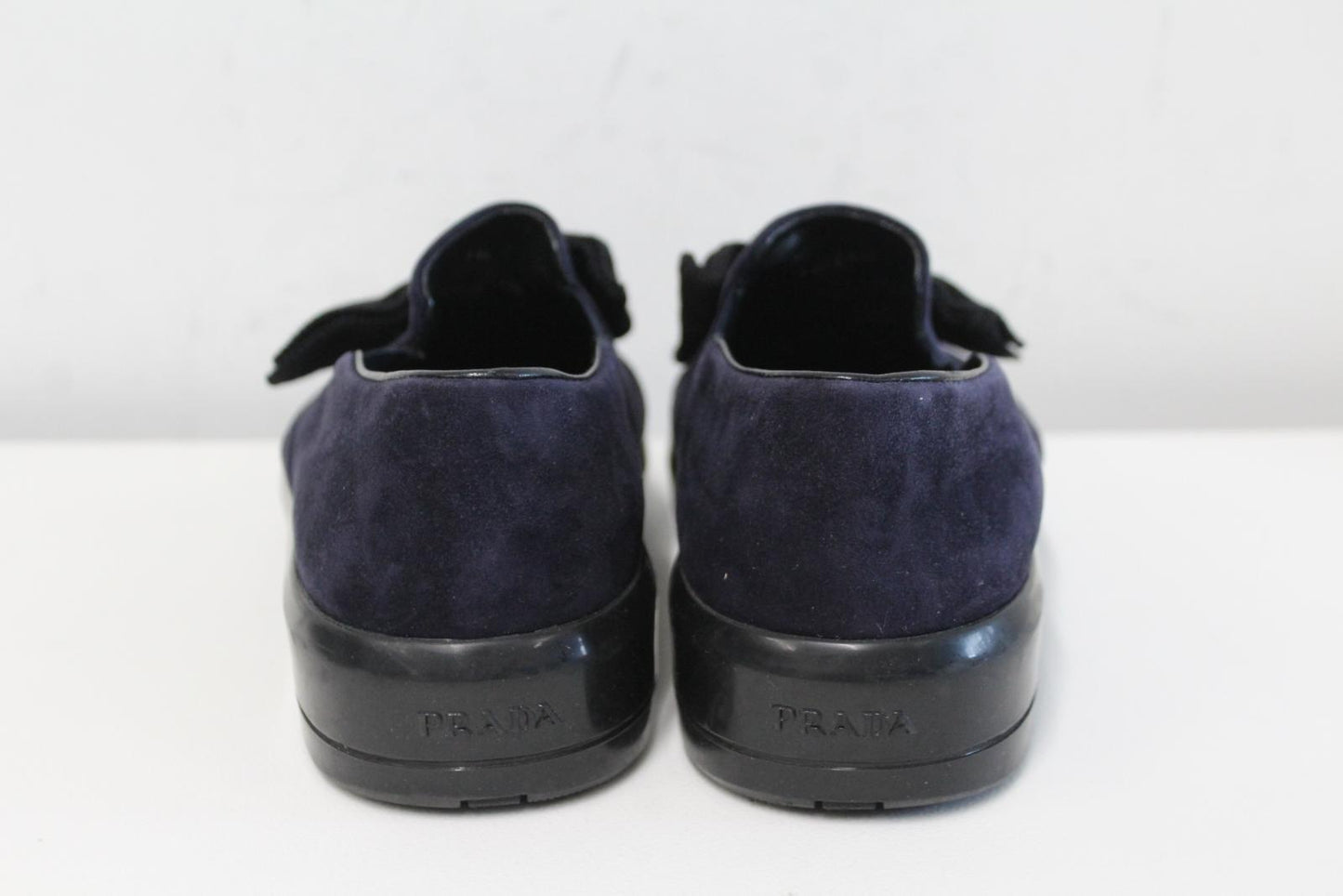 PRADA Ladies Blue Suede Leather Bow Detail Plimsoll Shoes IT38 UK5 NEW