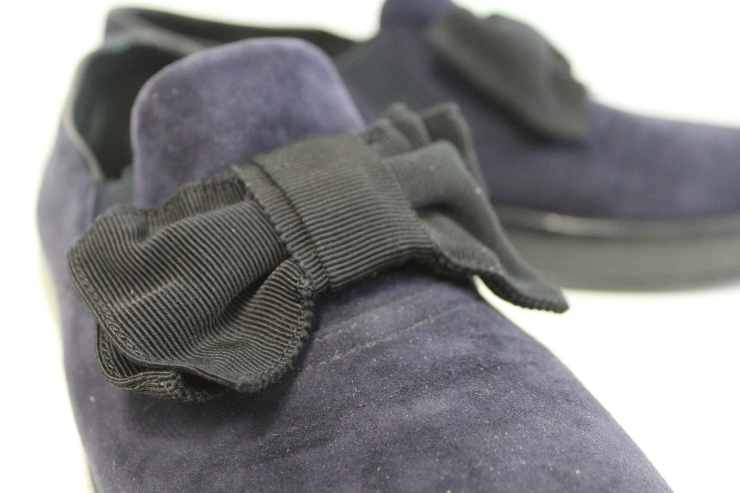 PRADA Ladies Blue Suede Leather Bow Detail Plimsoll Shoes IT38 UK5 NEW
