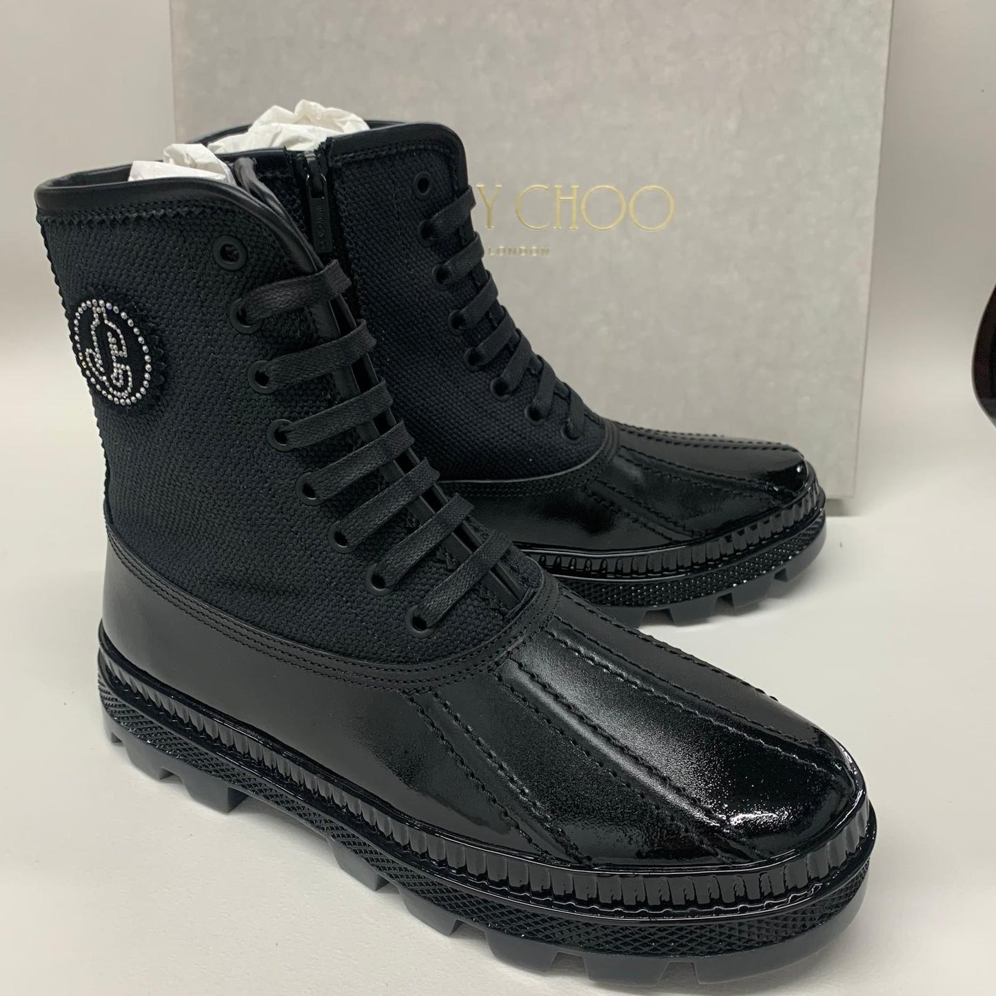 JIMMY CHOO Boot Bootie Ladies Black Trainer Sneaker Shoe Lace Zip Oskar UK7 NEW