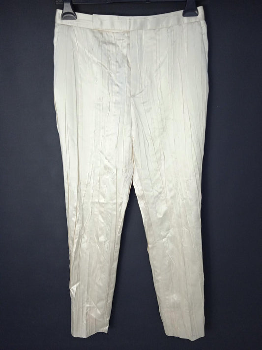 SAINT LAURENT Ladies White Silk Pleated Tapered Trousers EU36 UK8 BNWT RRP1690