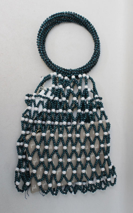 ROSANTICA Ladies Destiny Green White Beaded Top Handles Bracelet Bag NEW