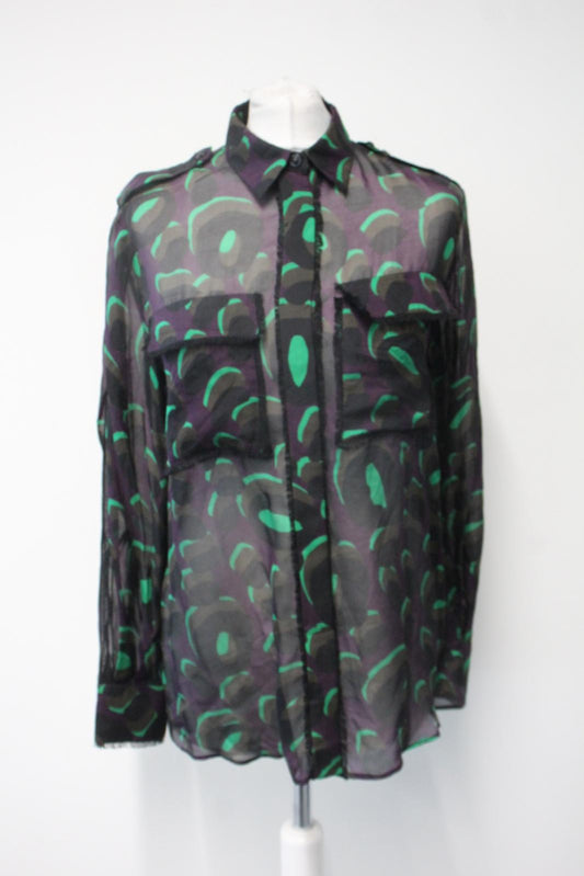 VERSACE Ladies Purple & Green Abstract Print Long Sleeve Blouse IT40 UK8 NEW