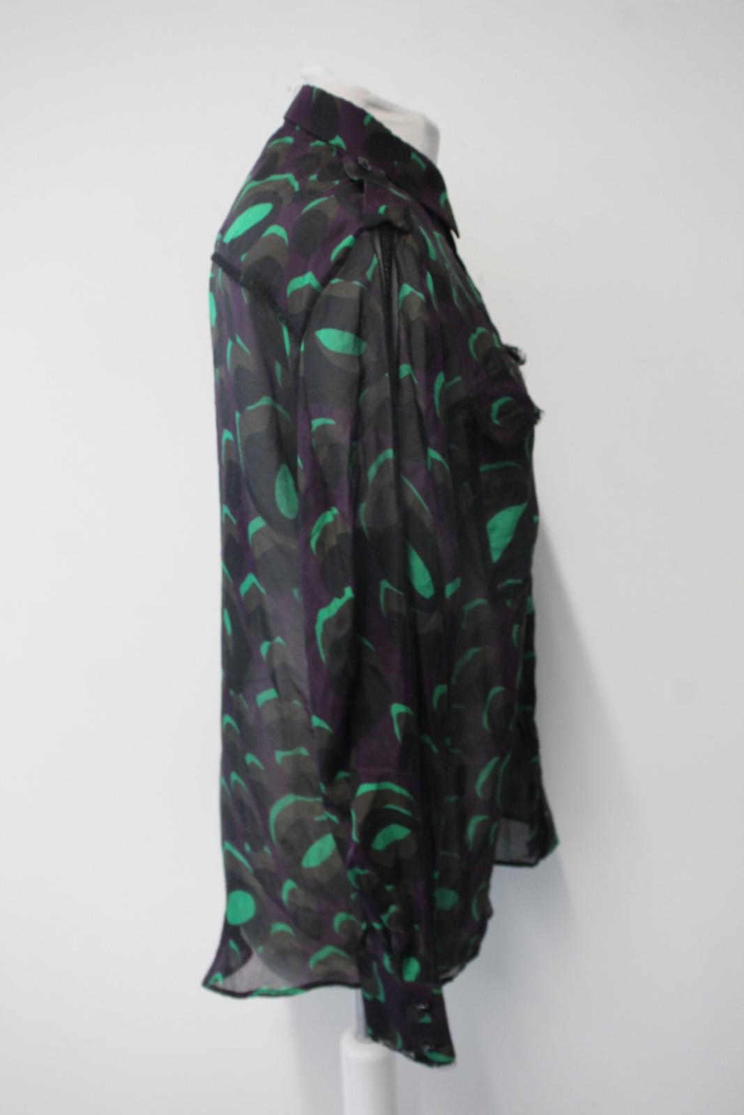 VERSACE Ladies Purple & Green Abstract Print Long Sleeve Blouse IT40 UK8 NEW