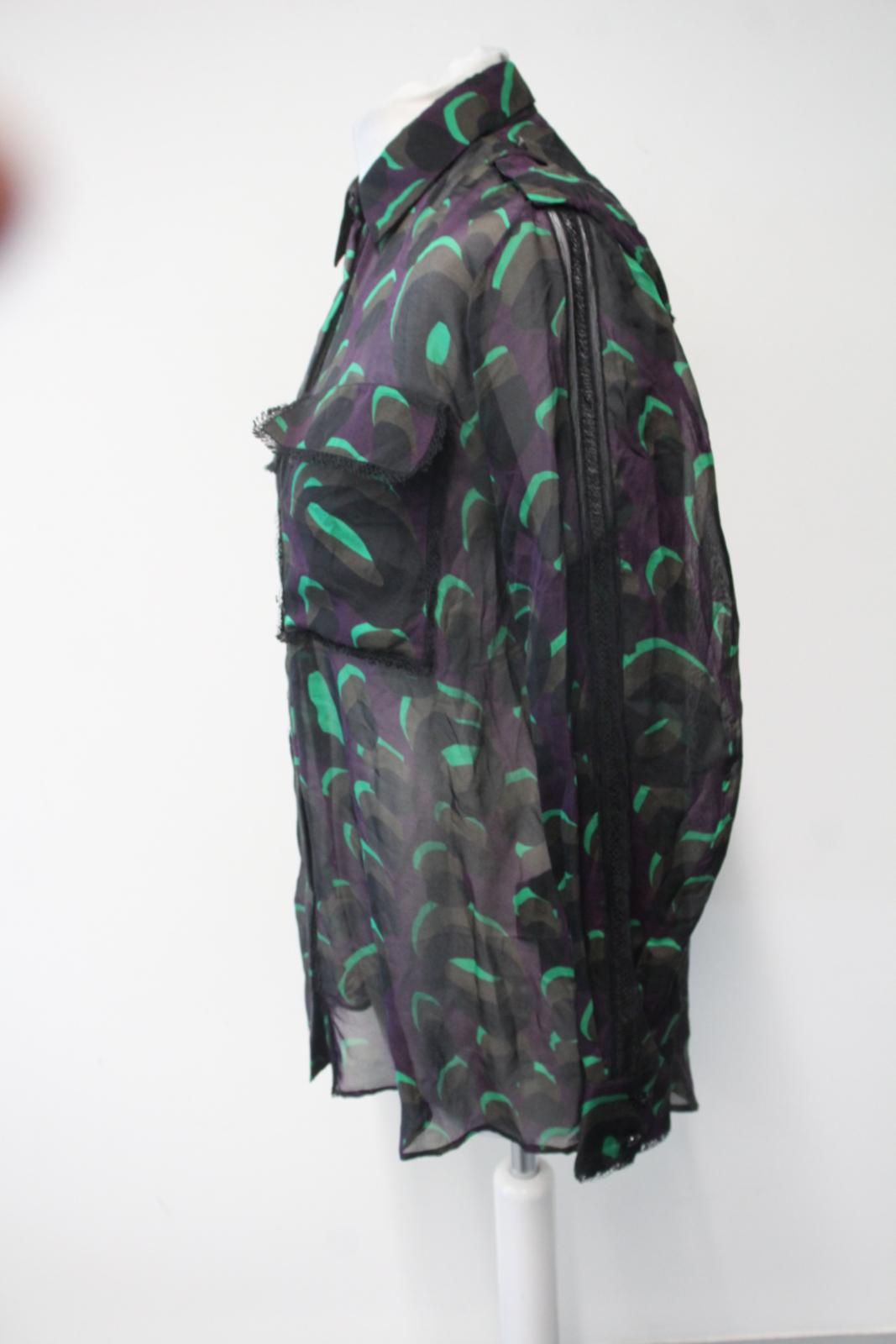 VERSACE Ladies Purple & Green Abstract Print Long Sleeve Blouse IT40 UK8 NEW
