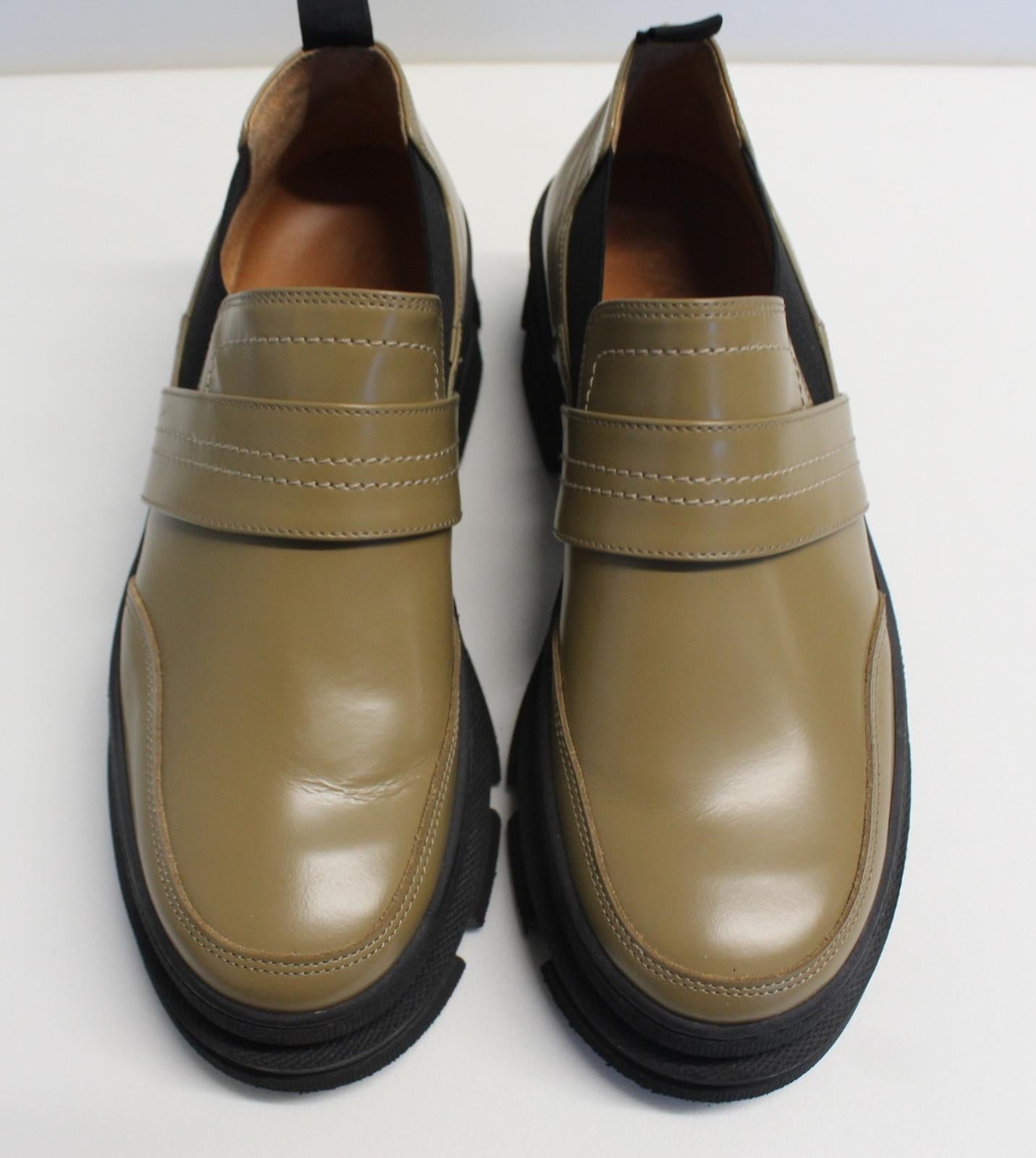 GANNI Ladies Ermine Brown Leather Slip On Platform Shoes EU39 UK6 NEW RRP245