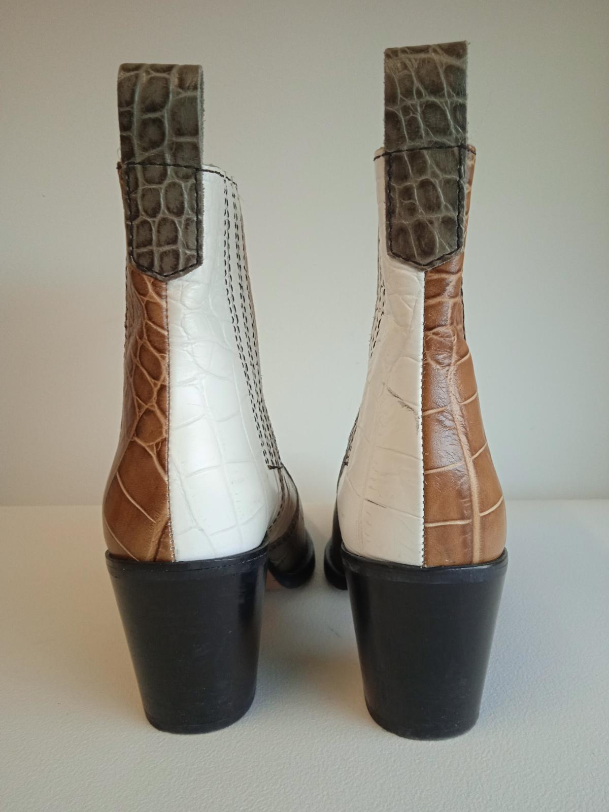 GANNI Ladies Brown, Beige And Green Leather Callie 70 Cowboy Boots EU40 UK7 NEW