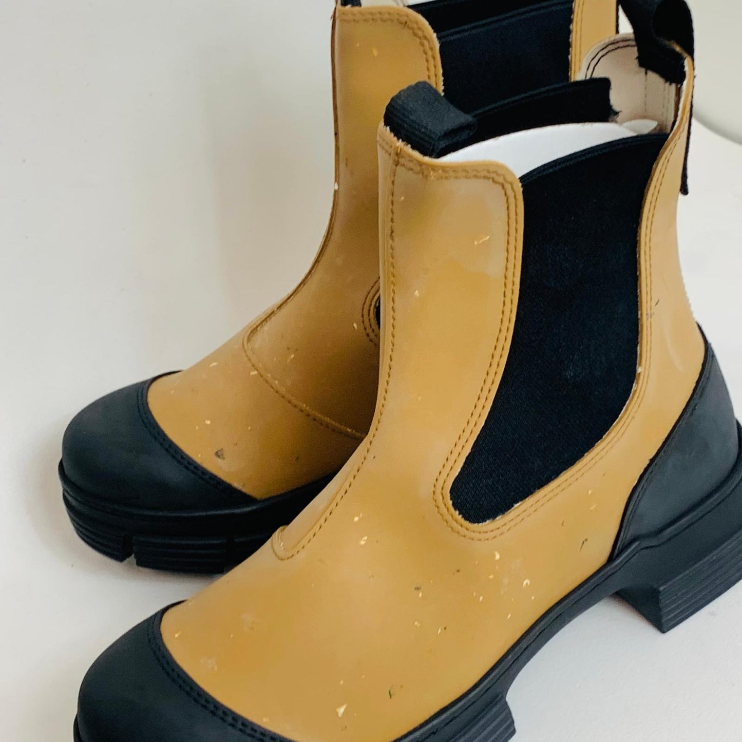 GANNI Chelsea Ladies Beige Recycled Rubber Chunky Synthetic Boot UK5 NEW RRP195