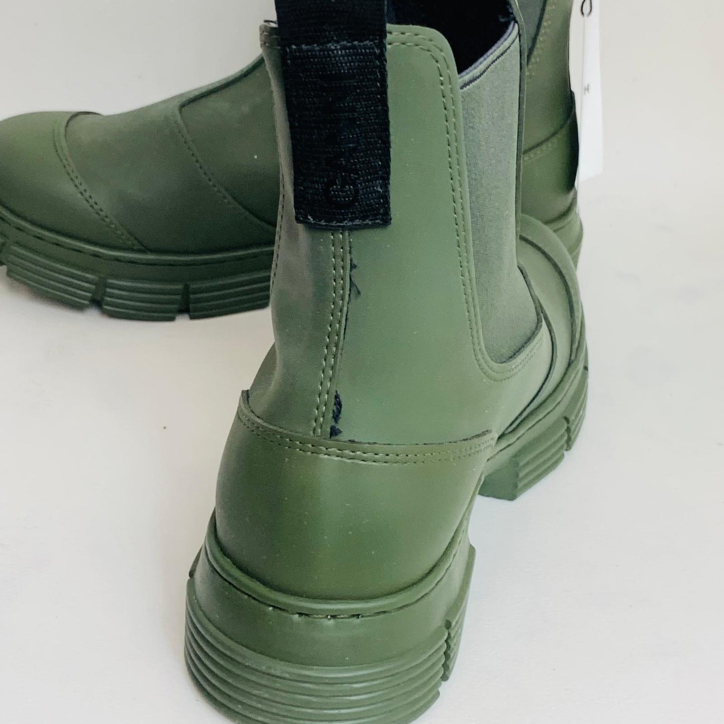 GANNI Chelsea Ladies Green Olive Recycled Rubber Synthetic Boot UK5 NEW RRP355