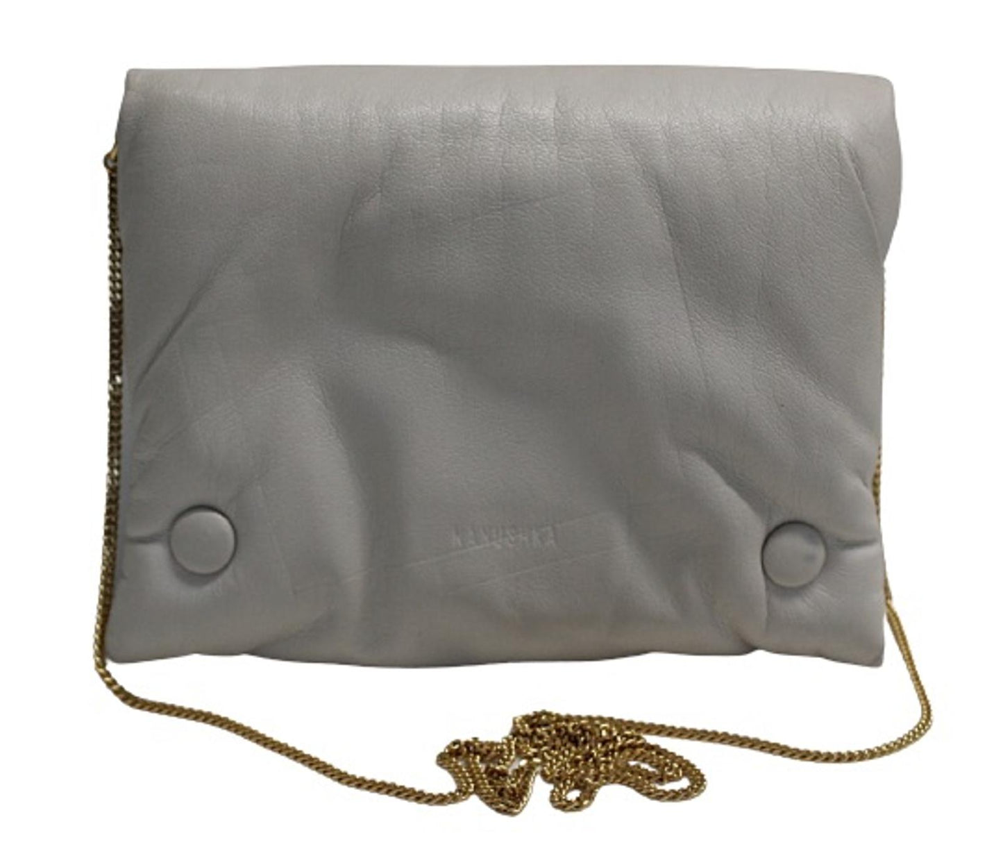 NANUSHKA Ladies Tao Cream Beige Soft Padded Faux Leather Chain Clutch Bag NEW