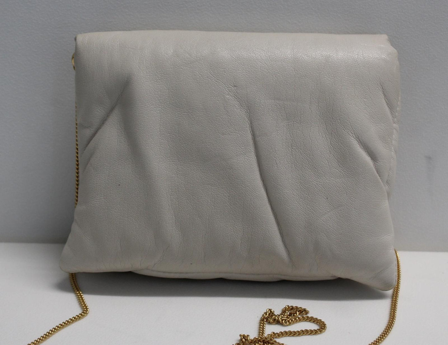 NANUSHKA Ladies Tao Cream Beige Soft Padded Faux Leather Chain Clutch Bag NEW