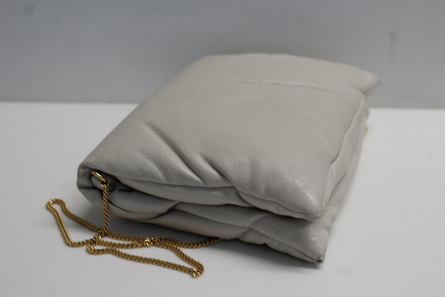 NANUSHKA Ladies Tao Cream Beige Soft Padded Faux Leather Chain Clutch Bag NEW