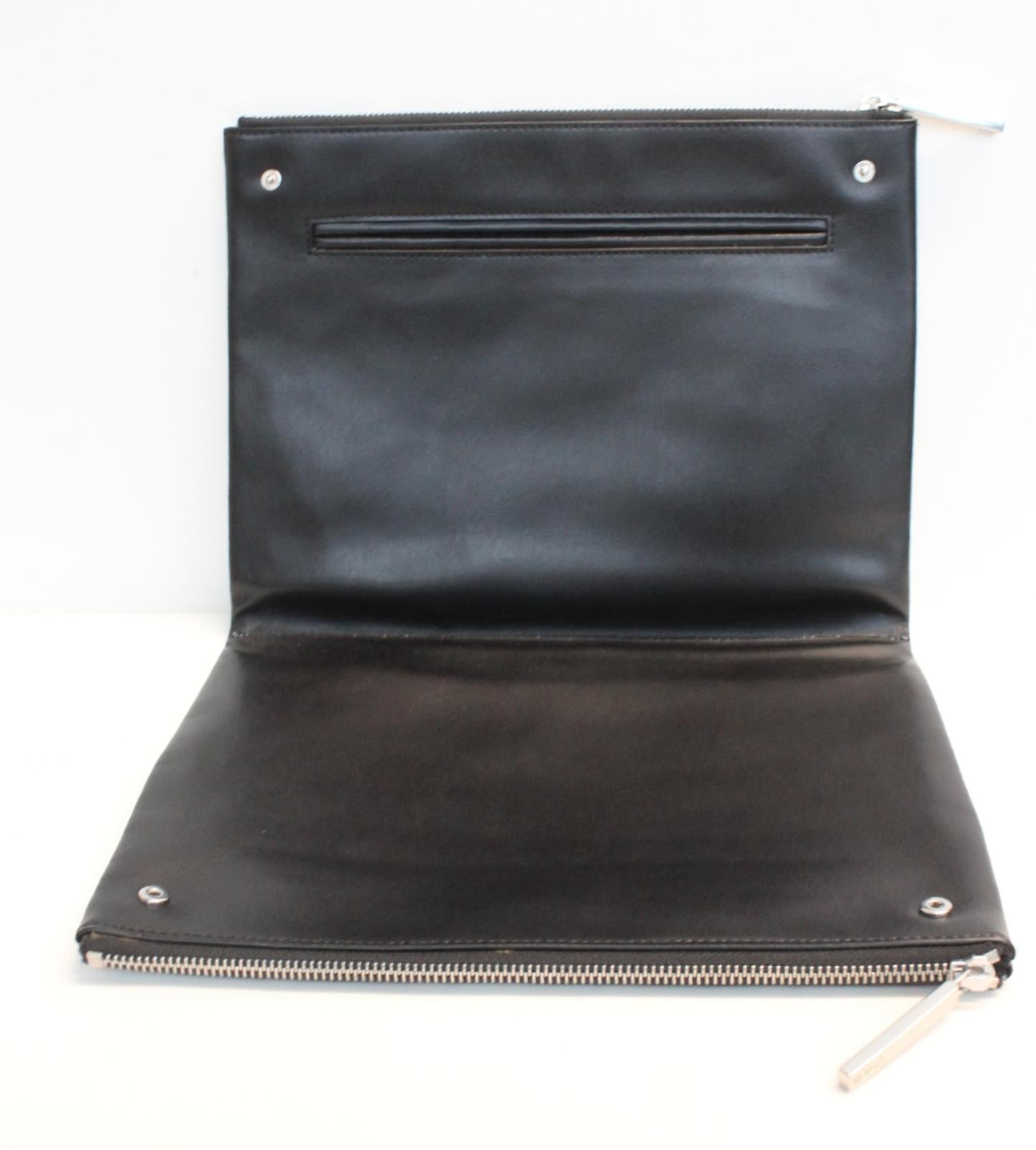 KENZO Unisex Blue Black Yellow Leather Checked Logo Zip Pouch Clutch Bag NEW