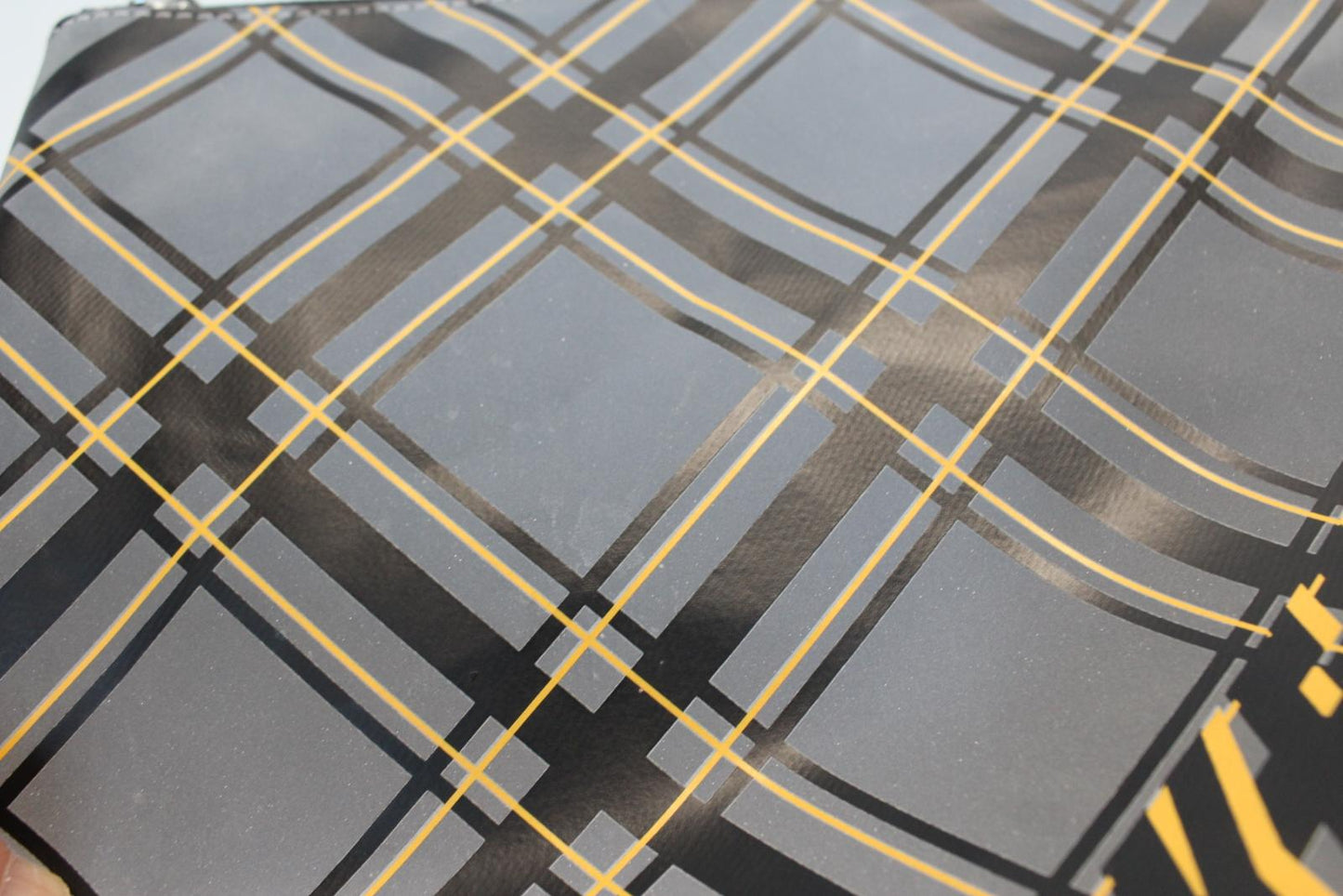 KENZO Unisex Blue Black Yellow Leather Checked Logo Zip Pouch Clutch Bag NEW