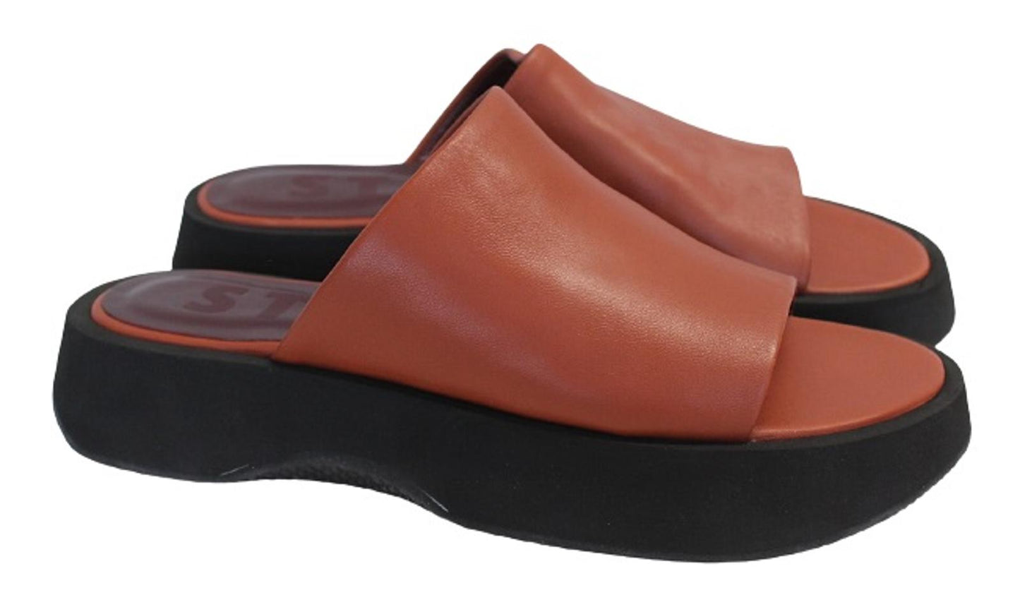 STAUD Ladies Alpine 30 Rust Brown Leather Platform Slide Sandals UK6 NEW RRP295
