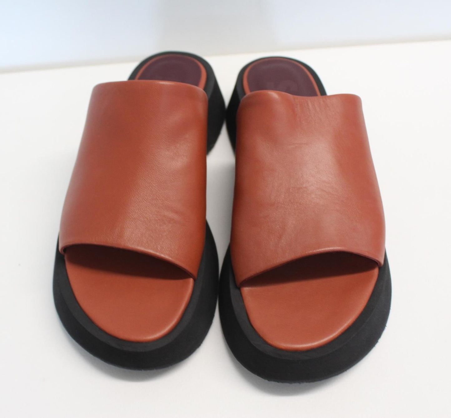 STAUD Ladies Alpine 30 Rust Brown Leather Platform Slide Sandals UK6 NEW RRP295