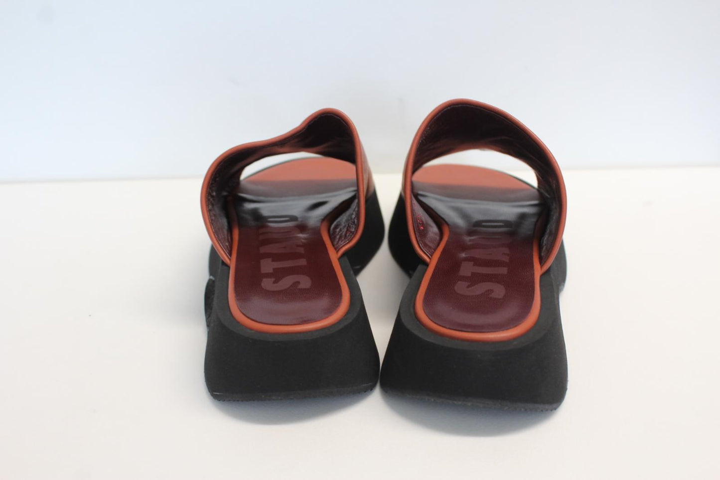 STAUD Ladies Alpine 30 Rust Brown Leather Platform Slide Sandals UK6 NEW RRP295
