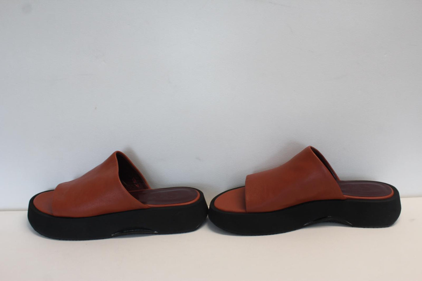 STAUD Ladies Alpine 30 Rust Brown Leather Platform Slide Sandals UK6 NEW RRP295