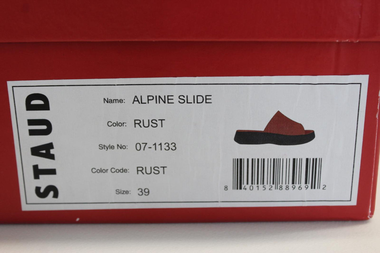 STAUD Ladies Alpine 30 Rust Brown Leather Platform Slide Sandals UK6 NEW RRP295