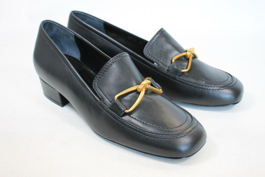 BY FAR Ladies Black Leather Lino Heeled Loafer Shoes EU39 UK6 BNIB RRP395