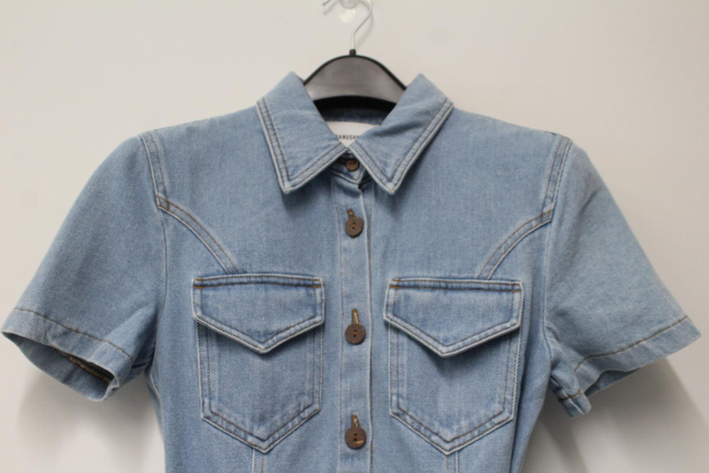 NANUSHKA Ladies 80'S Wash Blue Cotton Denim Belted Shirt Dress Size XS NEW