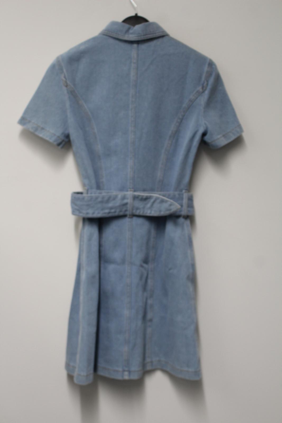 NANUSHKA Ladies 80'S Wash Blue Cotton Denim Belted Shirt Dress Size XS NEW