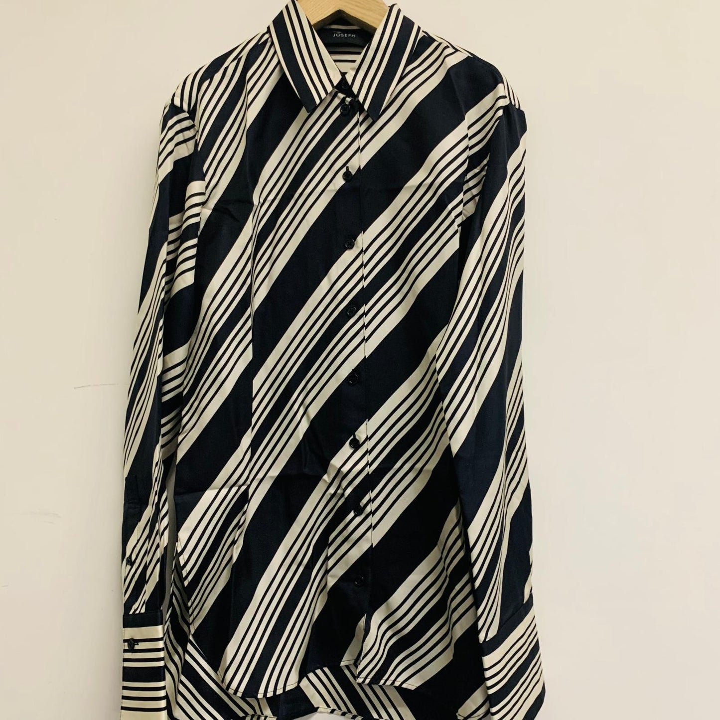 JOSEPH Black Silk Ladies Long Sleeve Collared Basic Button-Up UK8 NEW RRP190