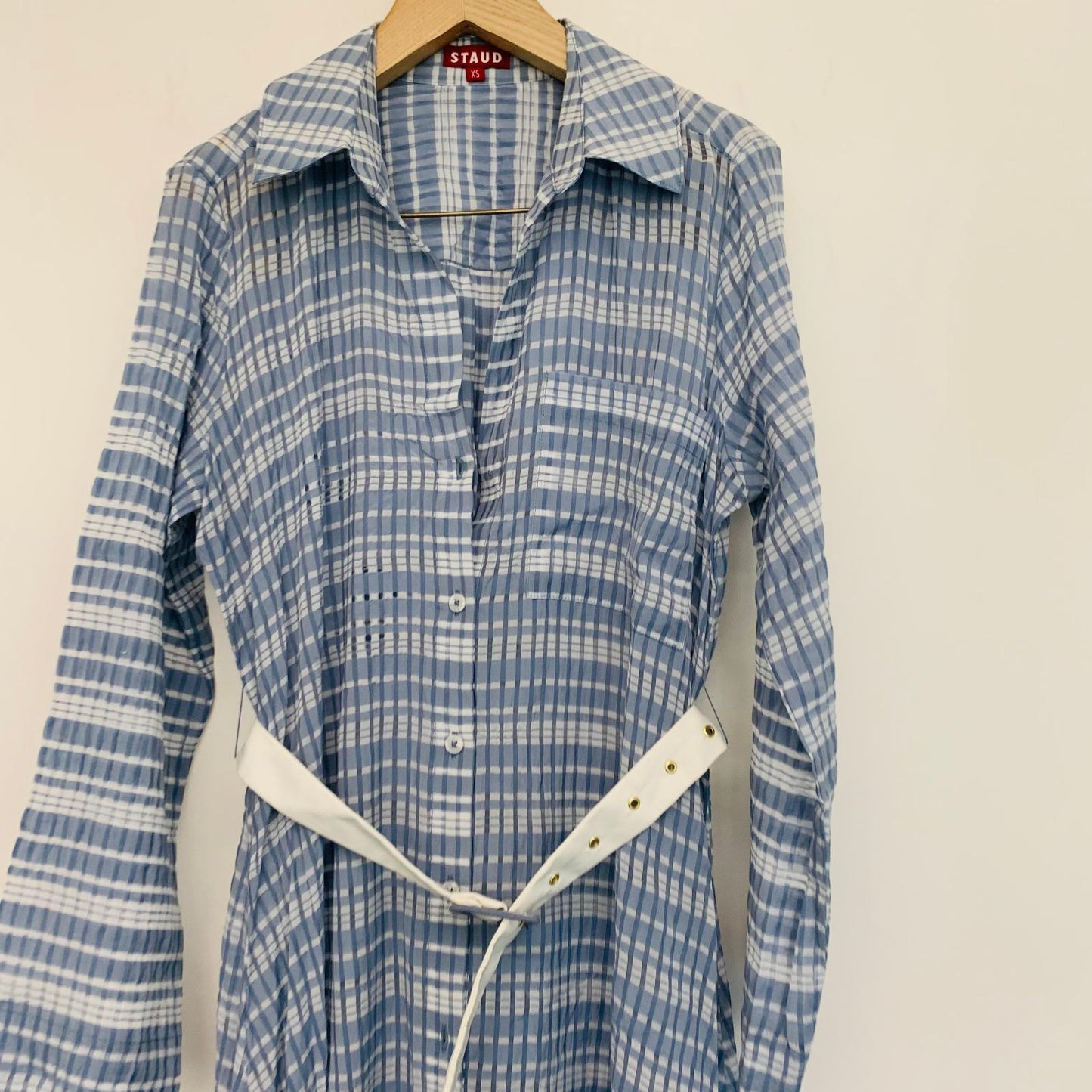 STAUD Blue Ladies Shirt Dress Collared Long Sleeve Dress Size UKXS NEW RRP750
